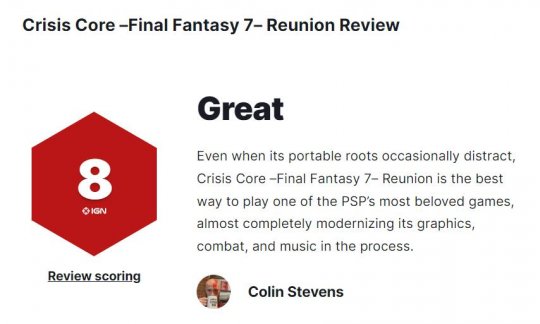 引人入胜 《最终幻想7：核心危机-重聚》获IGN 8分评价(图2)