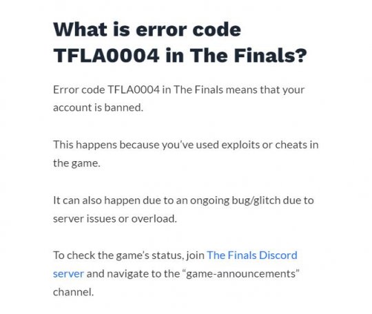 《The Finals》部分玩家遭遇“TFLA0004”代码错误 导致账号被误封(图3)